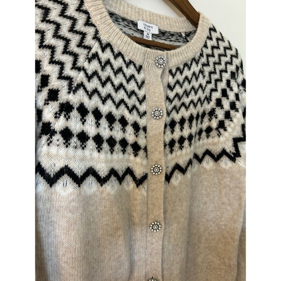 Crown Ivy Sweater Medium Cardigan Fair Isle Festive Jewel Buttons Cozy - Picture 3 of 13